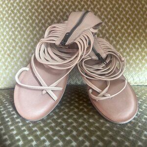 Jeffrey Campbell Adios Gladiator Tan Multi Strap Zip Back Leather Sandals NEW